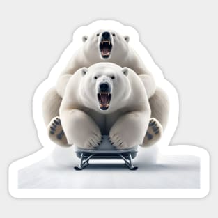 Polar bear Steve and friend in a bobsled Sticker